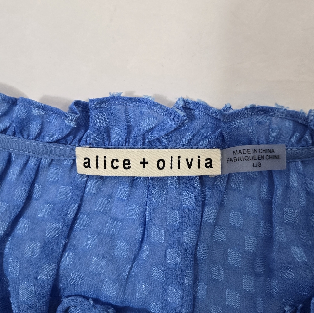 Alice + Olivia  Blue Textured Blouse Ruffle Detail Top - Picture 11 of 13